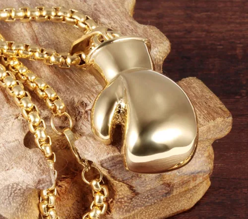Miniatura 5 de Hamoery Collar con colgante de cadena de guante de boxeo de acero inoxidable punk para hombres y mujeres