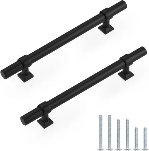 Miniatura 17 de Paquete de 5 pomos de gabinete negro mate, tiradores de gabinete de un solo agujero para cocina y baño, manija de barra en T de acero inoxidable