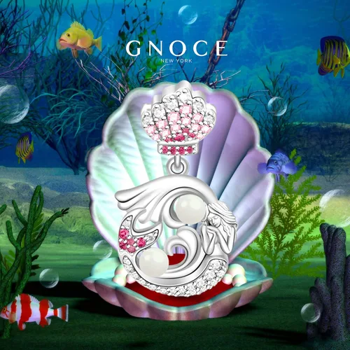Miniatura 2 de GNOCE Dije de plata de ley 925 con diseño de sirena y perlas de oro rosa con circonitas cúbicas para pulseracollar, regalo para mujer (2 plata)