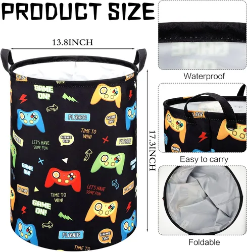 Miniatura 2 de Zhehao 2 Piezas Cesta de Ropa Sucia Gamer para Niños Cesta de Ropa Sucia para Niños Decoración de Habitación Gamer Cesta de Almacenamiento Gaming