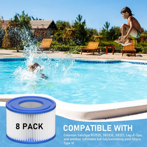 Miniatura 7 de Cartucho de filtro para bañera de hidromasaje tipo VI compatible con bomba de piscina Lay-Z-Spa, Coleman SaluSpa 90352E, 58323E, 58323 (paquete de 8)