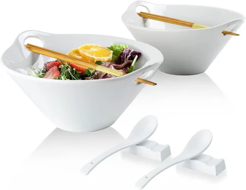 Miniatura 16 de UNICASA Juego de 2 cuencos japoneses para ramen con palillos, cucharas y reposos, 26 onzas, para fideos de porcelana profunda, Udon, Pho, ensalada