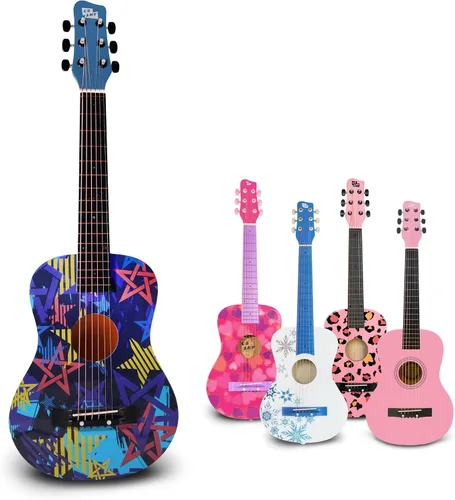 Miniatura 9 de Guitarra acústica de cuerdas de metal de 30 pulgadas, regalo para niñas, juguetes musicales para niños, instrumento musical (negro-2)