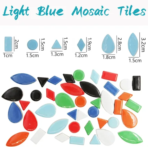 Miniatura 2 de Azulejos de mosaico azul claro, forma de gotas de lluvia, mosaico para manualidades a granel, 50 piezas de forma de lágrima, mosaico, azulejos
