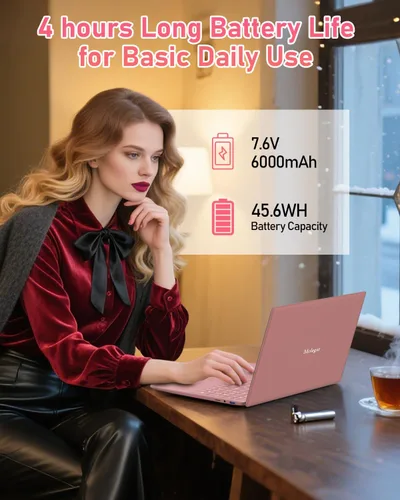 Miniatura 5 de Laptop Estudiantil FHD de 15.6" Rosa, 16GB DDR4 RAM 512GB PCIe SSD, Computadora Portátil con Teclado Retroiluminado, Apertura de 180°, Lector