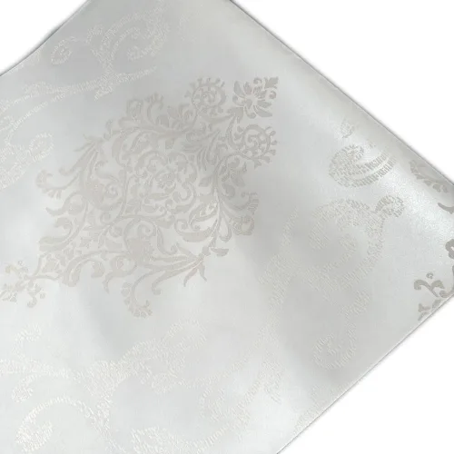 Miniatura 2 de Q QIHANG Color crema no tejido del rollo del papel pintado del polvo de la perla del damasco del estilo europeo 3D los 1.7 ft x 32.8 ft=5.3㎡ Blanco