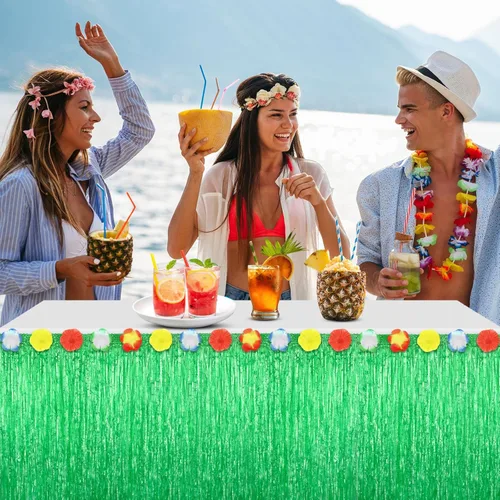 Miniatura 6 de Morcheiong Paquete de 1 falda de mesa de hierba Luau, 9 pies x 29.5 pulgadas, falda de mesa hawaiana para Tiki, selva, suministros de decoración