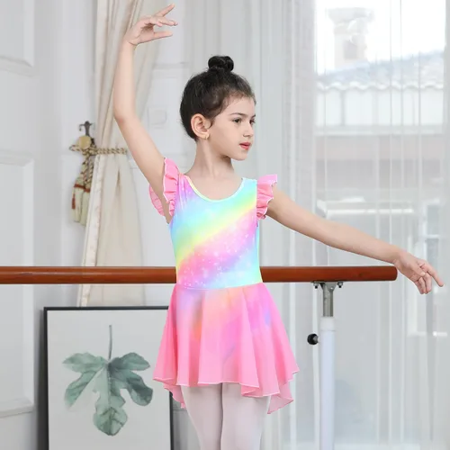 Miniatura 7 de LUOUSE Elegante leotardo de ballet para niñas con falda, mangas con volantes y volantes, perfecto para baile y gimnasia