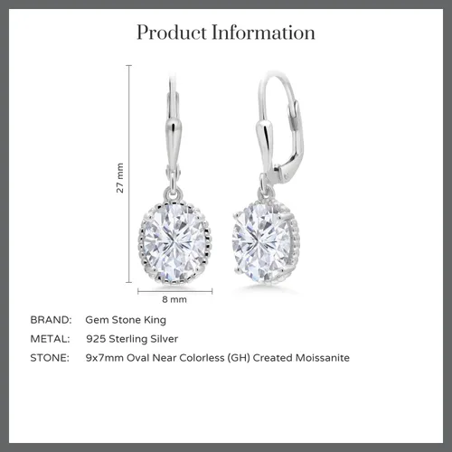 Miniatura 41 de Gem Stone King Aretes colgantes de gota para mujer, plata de ley 925, piedra natal ovalada de 0.354 x 0.276 in, joyería fina, regalos para ella