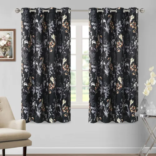Miniatura 22 de H.VERSAILTEX Cortinas 100% opacas de 63 pulgadas de largo, juego de 2 paneles de cortinas estampadas con aislamiento térmico para dormitorio