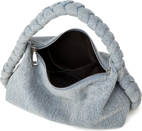 Miniatura 5 de Bolso de mano de mezclilla para mujer, bolso de mano tejido a mano, bolso cruzado casual, bolso de hombro, bolso de mensajero de cadena de moda