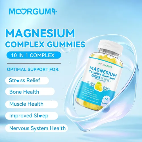 Miniatura 3 de Gomitas de complejo de magnesio de 400 mg para adultos y niños, 8 formas de mg - glicinato, citrato, malato y más, con vitamina D3, B12, suplementos