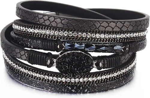 Miniatura 79 de FANCY SHINY - Pulsera de cuero estilo bohemio, pulsera de cuentas de cristal con cierre magnético, regalos de joyería para mujer