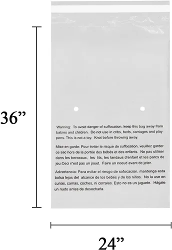 Miniatura 2 de 1 bolsa de polietileno transparente de advertencia de asfixia EcoSwift de 24 x 36 pulgadas, 1.5 mil