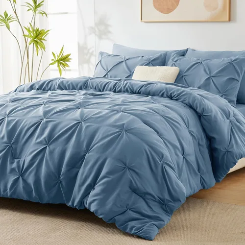 Miniatura 49 de CozyLux - Juego de ropa de cama con pliegues plisados de 7 piezas en una bolsa; edredón tamaño King para todas las estaciones, sábanas, fundas