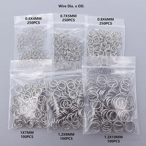 Miniatura 3 de Kit de anillos de salto de acero inoxidable de 0.157 in, 0.197 in, 0.236 in, 0.276 in, 0.315 in, 0.394 in, de metal, redondo, para manualidades