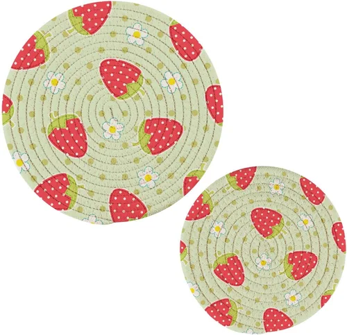 Miniatura 18 de Salvamanteles para platos calientes, ollas y sartenes, 2 soportes para ollas, resistentes al calor, de algodón, redondos, para encimera de cocina
