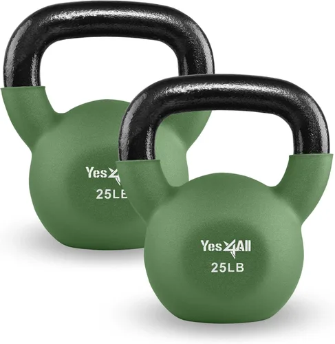 Miniatura 20 de Yes4All Pesas rusas, pesas rusas de hierro fundido recubiertas de neopreno de 5-65 LB, asa de agarre ancho y fondo plano para balanceos, B. 10