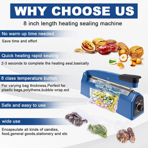 Miniatura 4 de 8 Inch Impulse Sealer, Manual Heat Sealer Machine for Mylar Bags, Shrink Wrap Bag Sealers Sealing Machine for Plastic PE PP Bags with 3 Free