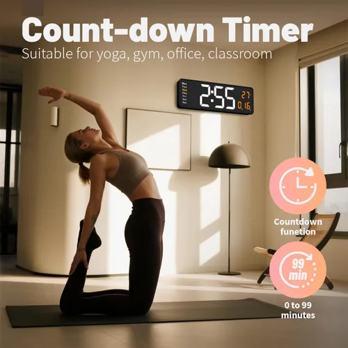 Miniatura 5 de Lgooiin Reloj de pared digital con pantalla grande, 16.2 pulgadas, reloj digital LED con control remoto para decoración de sala de estar, atenuador