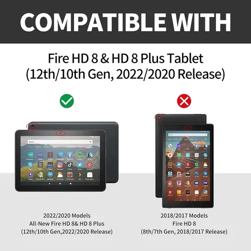 Miniatura 2 de Funda para tablet Amazon Kindle Fire HD 8/HD 8 Plus versión 2022/2020 (12ª/10ª generación), fundas antideslizantes multiángulo con función