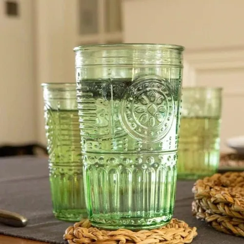 Miniatura 4 de Bormioli Rocco Juego Romántico de 4 Vasos Tumbler, 11.5 Oz. Cristal de Vidrio de Color, Verde Pastel, Hecho en Italia.