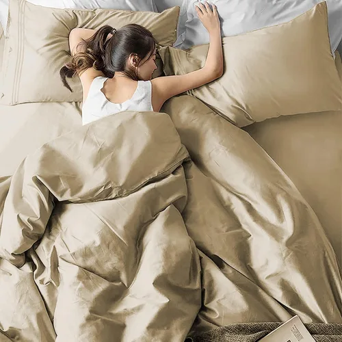 Miniatura 4 de EaseHome Juego de sábanas beige tamaño completo con bolsillo profundo para colchón de 18 pulgadas, 4 piezas, colección de sábanas y fundas