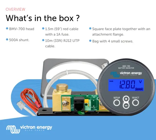 Miniatura 4 de Victron Energy BMV-700 Monitor de Batería con Shunt y Pantalla - 6.5-95 VDC - Gris