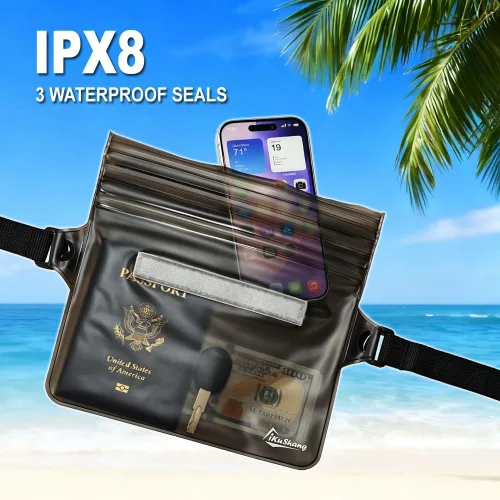 Miniatura 4 de Riñonera impermeable para teléfono – Bolsa seca sumergible de 32 pies con triple cierre de cremallera, cartera de pasaporte con pantalla táctil