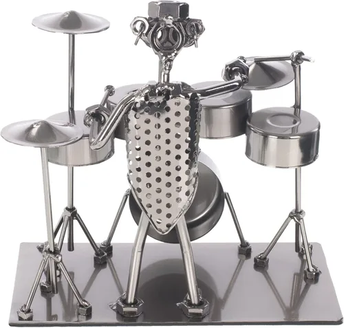 Miniatura 4 de Broadway Gifts Figura decorativa de batería de metal plateado de 7.3 pulgadas