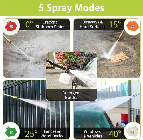 Miniatura 5 de Yeryork Lavadora a presión PSI ajustable de 5000 máximos, lavadora de potencia de 2.5 GPM máximo con carrete de manguera retráctil de 33 pies, lanza