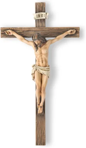 Crucifijo Católico de Pared BC, Cruz de Jesucristo Decoración Inspiracional para el Hogar, Regalo Religioso Devoto, 14"H, Escultura Renacentista