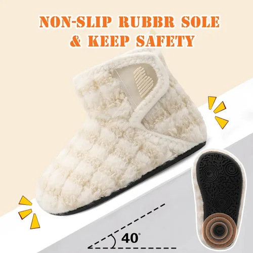 Miniatura 4 de BARERUN Pantuflas para niños y niñas, zapatos de casa para bebés, botines de invierno mullidos de felpa acogedora para niños, pantuflas cálidas