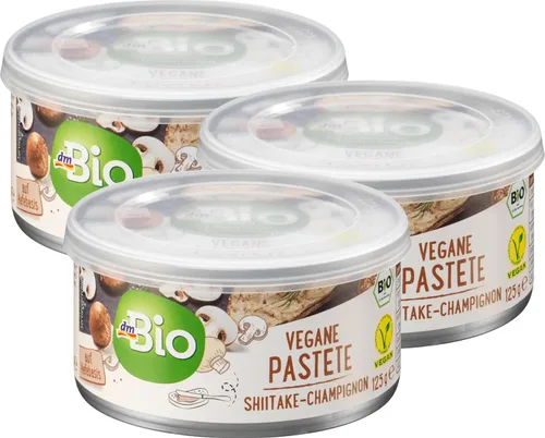 dmBio Shiitake vegano orgánico y para untar de hongos – Paté vegano 3 latas x 125 g (13.23 oz) – Hecho en Alemania