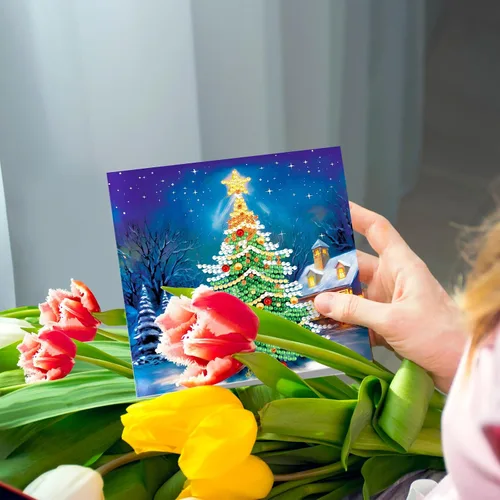 Miniatura 9 de LUSandy 8 paquetes de tarjetas de Navidad con pintura de diamante 5D para adultos, gnomos de Navidad, tarjetas de felicitación de arte de Papá Noel