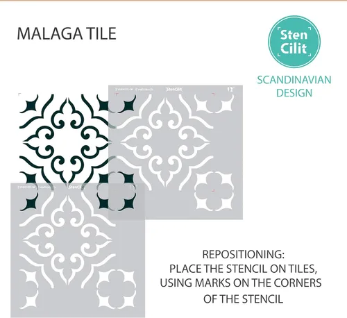 Miniatura 7 de STENCILIT® Plantilla de azulejos de Málaga para suelos, paquete de 2 para una plantilla de azulejos de 12 x 12 pulgadas, plantillas de hormigón