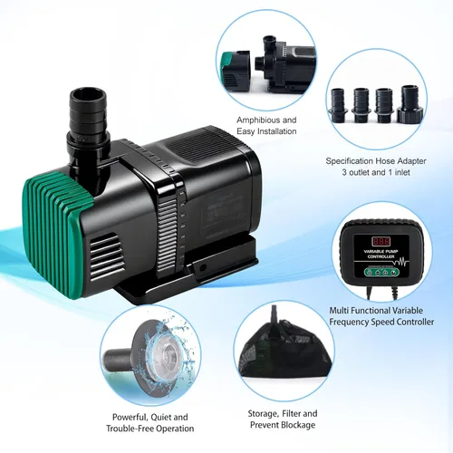 Miniatura 2 de Luckerain Bomba de acuario ultra silenciosa ajustable de 12 velocidades 22 W 800 GPH Bomba de retorno con controlador Sumergible Externo Anfibio