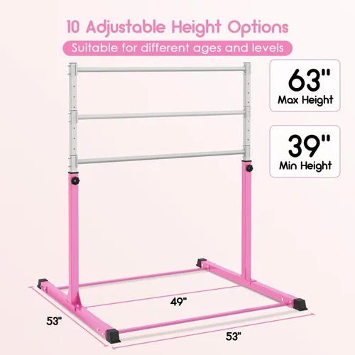 Miniatura 2 de Safly Fun Gymnastics Bar for Kids Ages 3-15 Sturdy Steel Home Gym, Adjustable Height (3 to 5 ft) with Anti-Slip Base, Easy Assembly Rosa