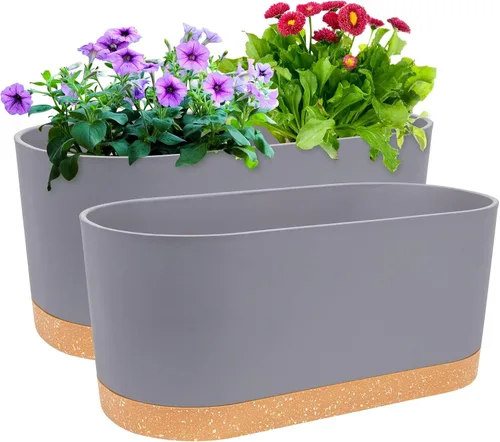 Miniatura 12 de QCQHDU Maceta de 8 pulgadas, paquete de 2 macetas para plantas de interior con agujeros de drenaje y platillo, macetas para exteriores, decoración