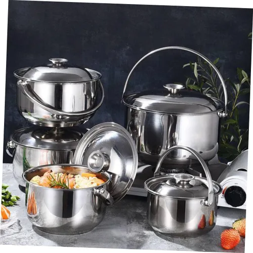 Miniatura 5 de KICHOUSE Olla de cocina de acero inoxidable Olla de acero inoxidable Petit Kitchen Stock con tapa Tazones grandes para mezclar Multifuncional