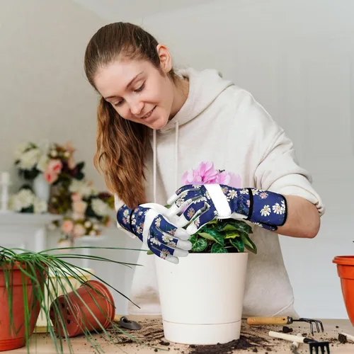 Miniatura 7 de Guantes de jardinería de cuero para mujer, guantes de jardín a prueba de espinas, diseño de pantalla táctil, guantes de trabajo resistentes
