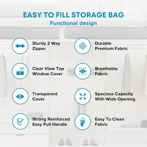 Miniatura 4 de NeatNestly SmartCube Bolsas de Almacenamiento Bajo la Cama - Paquete de 3 Contenedores Grandes Grises de 39" x 18" x 6" con Asas Reforzadas