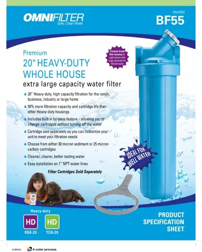 Miniatura 6 de Pentair OMNIFilter BF55 - Carcasa para filtro, carcasa de filtración de agua azul grande de alta calidad de 20 pulgadas para toda la casa con bypass