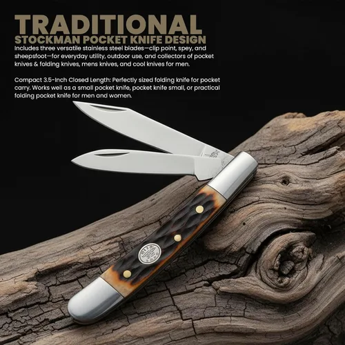 Miniatura 2 de Rite Edge SZCO - Cuchillo de bolsillo plegable de 2.75 pulgadas de Jig Bone Peanut - Cuchillo de acero inoxidable de 2 hojas para hombres con mango