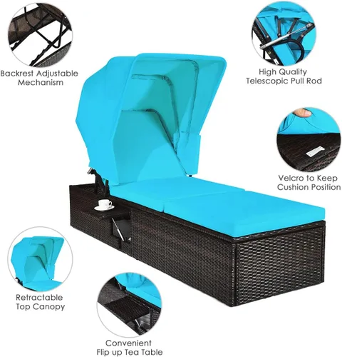 Miniatura 9 de COSTWAY Silla de ratán para patio, tumbona acolchada, ajustable, color turquesa