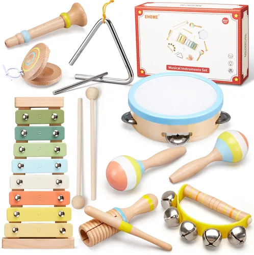 Juego de instrumentos musicales para bebés, juguetes de música de madera Montessori para niños pequeños de 3, 4, 5 años, kit de música de percusión