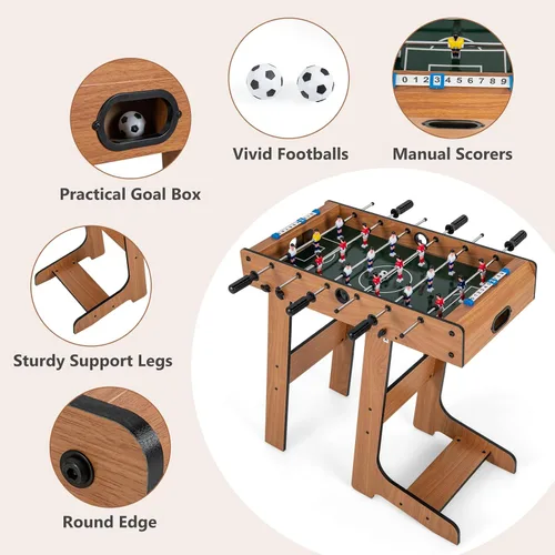 Miniatura 6 de Goplus Mesa de futbolín plegable, mesa de fútbol de madera de 27 pulgadas con 2 balones de fútbol y guardadores de puntuación, juego de fútbol