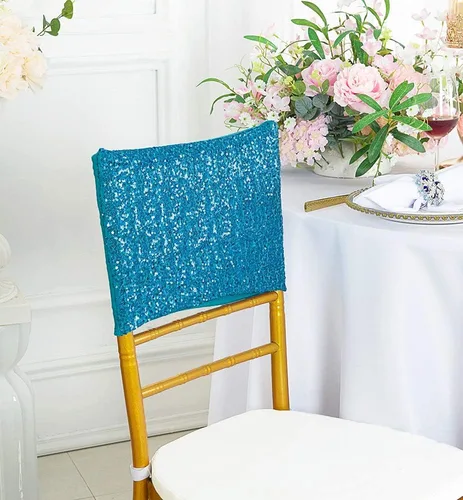 Miniatura 7 de Chiavari - 5 fundas para sillas Chiavari, con lentejuelas, elastano, elásticas, para bodas, fiestas, banquetes, eventos, color marfil