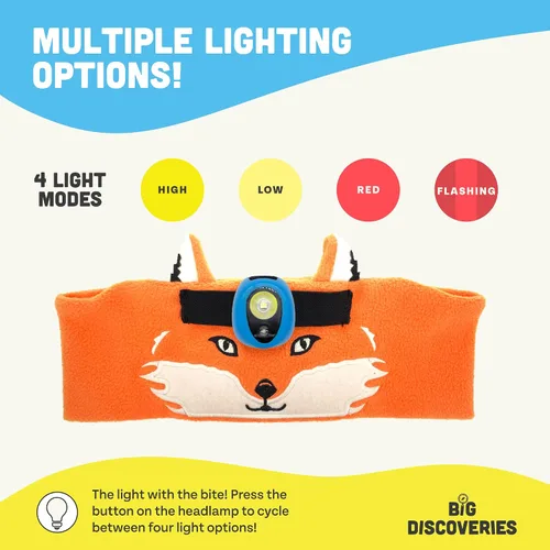 Miniatura 6 de Big Discoveries WildLight - Diadema de forro polar con lámpara LED brillante para niños Faro de juguete divertido para niños, niñas o adultos