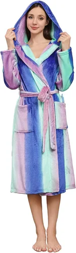Miniatura 67 de HEARTNICE Bata de forro polar con capucha para mujer, bata de baño suave para mujer, bonito abrigo largo para casa